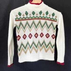 Christmas sweater size medium kids red green white knit turtleneck top chevron
